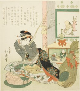 床の間に腰掛ける貴婦人 作： Totoya Hokkei