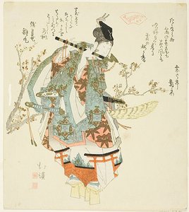 笛を吹く源義経（牛若丸 作： Totoya Hokkei
