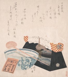 女性用枕とボウル、19 世紀。 作： Totoya Hokkei