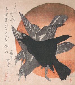 旭日旗を背にした三羽の烏（「三枚おろし」シリーズより 三平の内 ...1810年代中頃 作： Totoya Hokkei