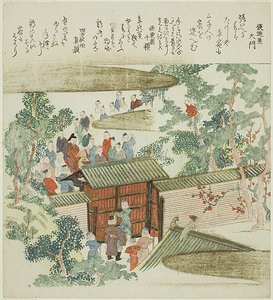 元旦に信者の家の門に集まった訪問者たち 作： Totoya Hokkei