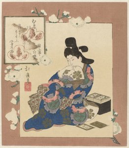 カードを持つ女性 作： Totoya Hokkei