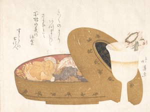 1811年、正月料理を添えたワインゴブレットとラッカーフードボックス。 作： Totoya Hokkei