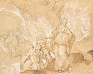 ソドムとゴモラの破壊を振り返るロットの妻 作： Toussaint Dubreuil