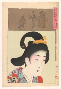 女性と版画商の肖像 作： Toyohara Chikanobu