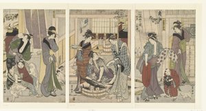 魚屋 四月 三連祭壇画 よんがつ、さんぶくついい 豊広と豊国の十二ヶ月（連載タイトル） とよひろ とよくに りょうがじゅうにこ 作： Toyokuni (II) , Utagawa