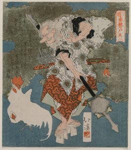 1825年春の洞窟シリーズの白い雄鶏と雌鶏のそば 作： Toyota Hokkei