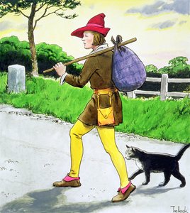 ディックウィッティントン（1358-1423）と彼の猫、「過去からのぞく」から1900年頃に出版 作： Trelleek