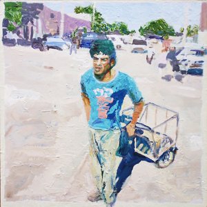 トロッコ男（サン・ファン、アルゼンチン） 2014年（油彩・板） 作： トレバー・バージェス