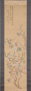 赤と白の桃の花、1843年。 作： Tsubaki Chinzan