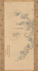 百日紅の枝にとまる小鳥、19世紀。 作： Tsubaki Chinzan