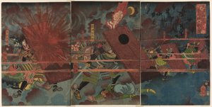 マサキヨの征韓論における晋州での戦い (マサキヨ三韓論、新修女合戦の図) 作： Tsukioka Yoshitoshi