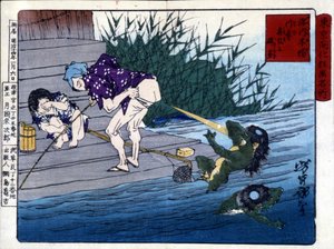 月岡米次郎の「淀ガワクレ お尻に当てた河童のお化け 作： Tsukioka Yoshitoshi