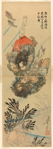 波間に白いしぶきの張順と黒い旋風の李逵の水中闘争 作： Tsukioka Yoshitoshi