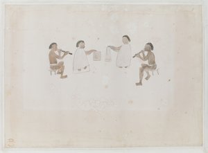 MS 15508 f.11 タヒチのミュージシャン、1770 年 6 月 (紙に水彩) を追加 作： Tupaia Tupaia