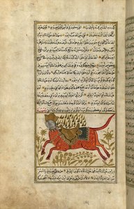 預言者ムハンマドの馬、ブラク（ヨーロッパの簀の紙にインクと顔料） 作： Turkish School
