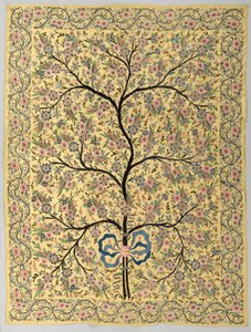 刺繍された生命の木が飾られたシルク、1800年代 作： Turkish School