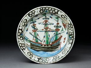 下絵の装飾が施された石貼り皿、イズニック、c.1620-30（セラミック） 作： Turkish School