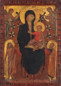 聖母子と洗礼者聖ヨハネ、聖ペテロ、二人の天使 作： Tuscan 13th Century