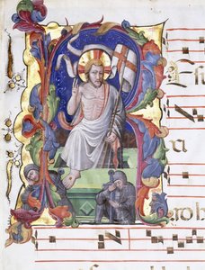 復活を示す非常に大きな歴史的な文字「A」、c.1400-1450 作： Tuscan School