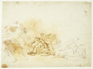 ローマの城壁前での戦闘シーン。 ミルウィウス橋の戦い？ 作： Ubekendt