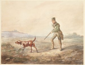 ハンターと犬のいる風景