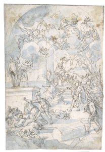 エヒウとその部下たちがバアルの崇拝者を殺している 作： Ubekendt Francesco Solimenas skole