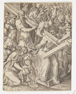 十字架を背負ったキリストとヴェロニカの布の奇跡 作： Ubekendt efter Dirck Volckertsz. Coornhert efter Maarten van Heemskerck