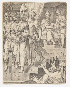 手を洗うピラト 作： Ubekendt efter Dirck Volckertsz. Coornhert efter Maarten van Heemskerck
