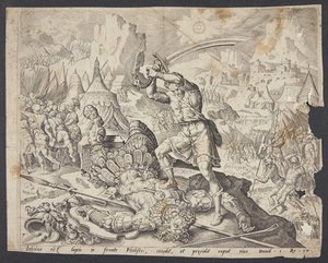 サウルのためにゴリアテの頭をダビデに差し出すアブネル 作： Ubekendt efter Maarten van Heemskerck