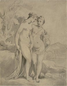 風景の中の 2 つのニンフ 作： Ubekendt engelsk kunstner 1820
