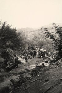 イタリア・オーストリア戦線のポドゴーラでの第一次世界大戦のイタリア兵 (白黒写真)