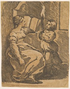 右を向いたシビルの読書1517-18。 作： Ugo da Carpi