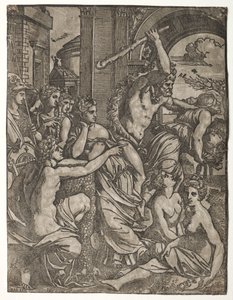 ヘラクレスがミューズの神殿から羨望を深める、1522年から24年。 作： Ugo da Carpi