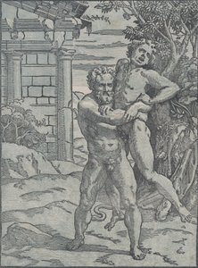ヘラクレスとアンタイオス、カリフォルニア州。 1517-18。 作： Ugo da Carpi