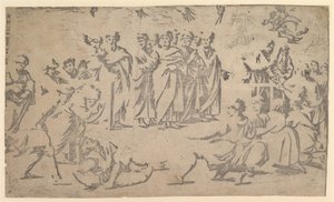 1518年、使徒に囲まれたアナニアの死。 作： Ugo da Carpi