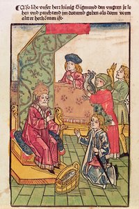 ルクセンブルグのジギスムント皇帝（1367-1437）が彼のハンガリーの主題1483（色の木版画）のオマージュを受け取る（316982も参照）