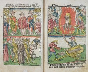 ジャンフスは、「コンスタンスカウンシルの歴史」から1483年に出版されたコンスタンツカウンシルでの賭けで火傷を負った