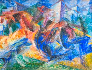 Hevonen, ratsastaja ja rakennukset 作： Umberto Boccioni