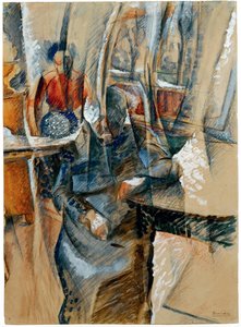 2人の女性像のあるインテリア、1916年 作： Umberto Boccioni