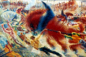 「目覚める街」、1910年 作： Umberto Boccioni