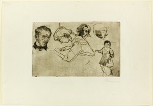 四つの頭と子供のスケッチ 作： Umberto Boccioni