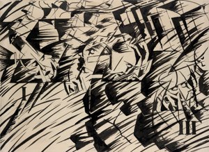心の状態：行く者、1912年（紙にインク） 作： Umberto Boccioni