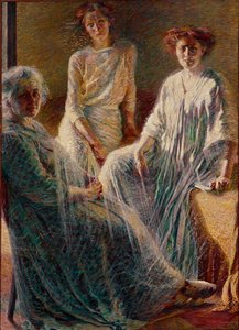 3人の女性 3人とも白に染まっていて、人生の3つの年齢を象徴しています。ウンベルト・ボッチョーニ（1882-1916）による絵画 1909-1910年 日。180x132 cm 個人蔵