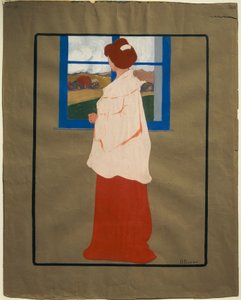 窓辺の女（秋）」ウンベルト・ボッチョーニ（1882-1916）作 1908年頃 厚紙にテンペラ 32x25cm 作： Umberto Boccioni