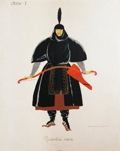 ジャコモ・プッチーニによるトゥーランドットの黒衛兵の衣装、ウンベルト・ブルネレスキ (1879-1949) によるミラノのスカラ座でのオペラの初演のためのスケッチ、4 月 25 日 作： Umberto Brunelleschi