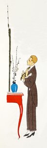 外出前の最後の調整 (pochoir プリント) 作： Umberto Brunelleschi