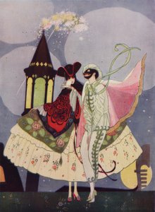 カルネヴァーレ作品の2つのヴェネチアンマスクとゴンドラ