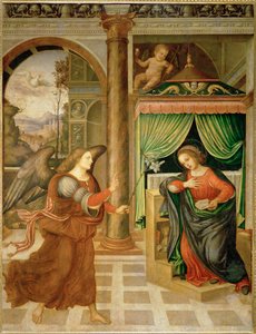 受胎告知、15世紀後半から16世紀初頭（キャンバスに描かれた絵画） 作： Umbrian School