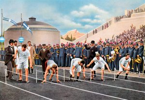 オリンピック、100メートルスプリントレース、アテネ、1896年、1936年 作： Unbekannt
